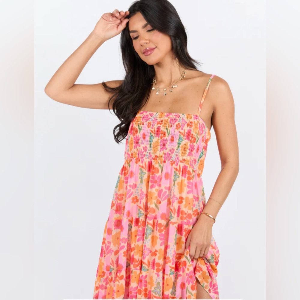 Pink Lily Floral Mini Dress - Pink and Orange